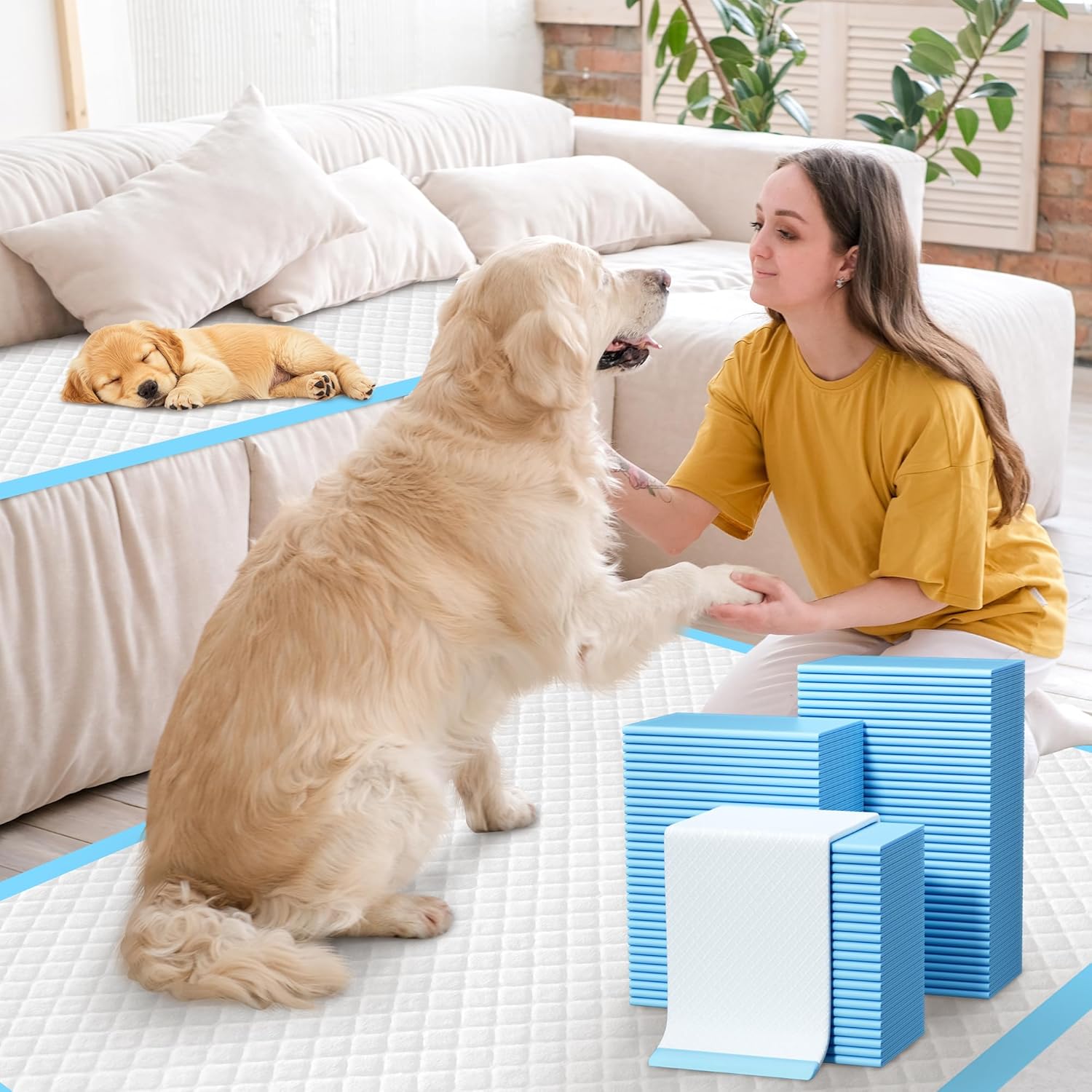 60 Count Extra Large Dog Pee Pads 28" X 34", Super Absorbent X-Large Puppy Pads Disposable Dogs Training Pads, Quick Drying Leak-Proof Dog Potty Pads for Doggies Puppies Cats