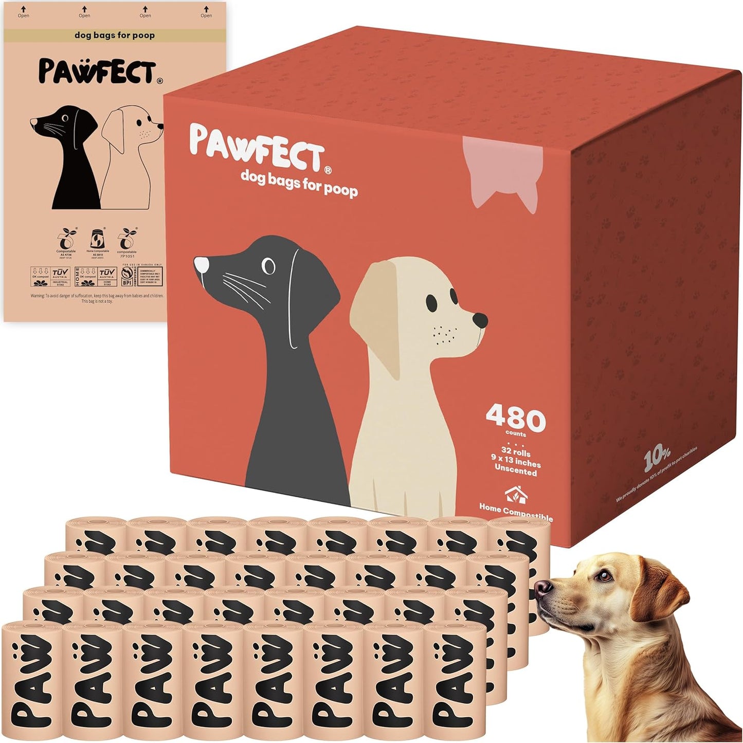 Dog Poop Bags Rolls - Biodegradable Doggie Bags, Compostable Dog Waste Bags, BPI Certified Pet Waste Bags, Unscented, Large, Puppy Poo, Earth Friendly, Bolsas De Basura (240 Counts)