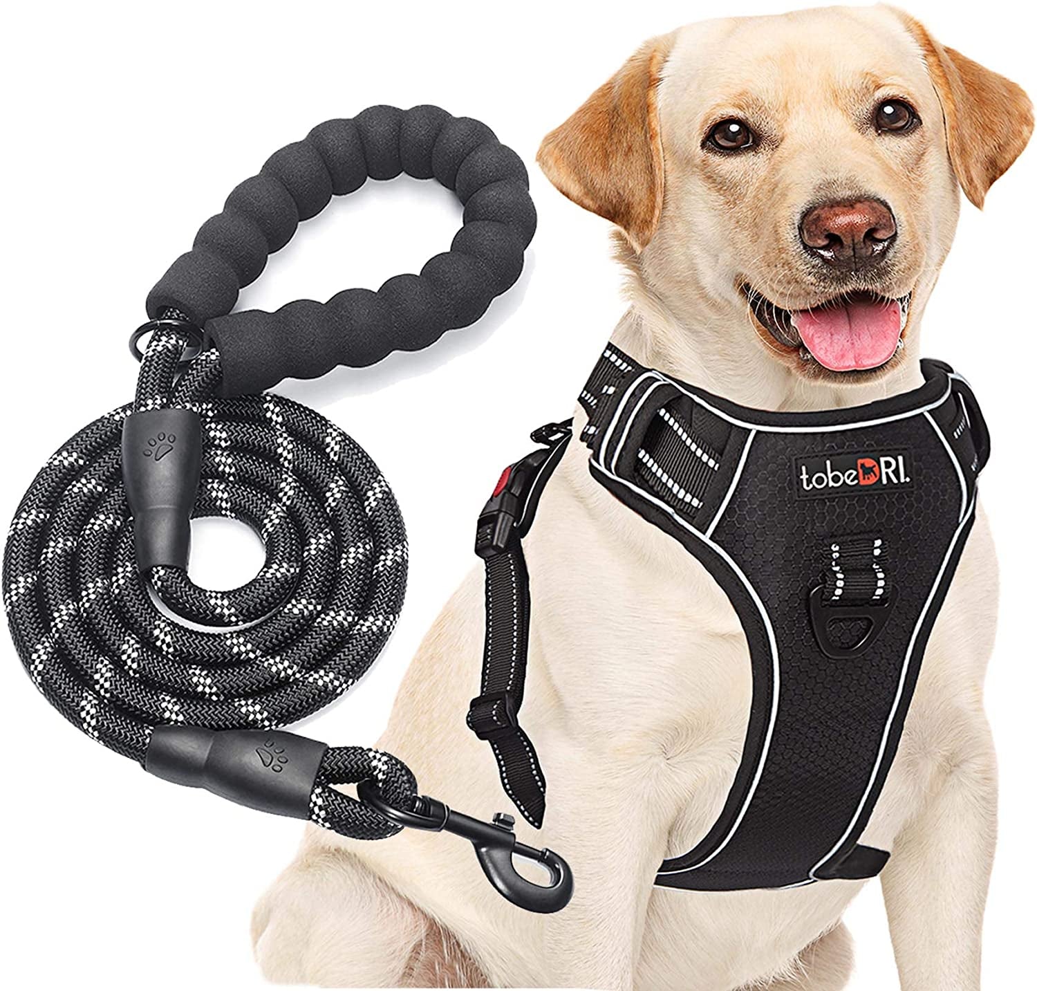No Pull Dog Harness Adjustable Reflective Oxford Easy Control Medium Large Dog Harness with a Free Heavy Duty 5Ft Leash