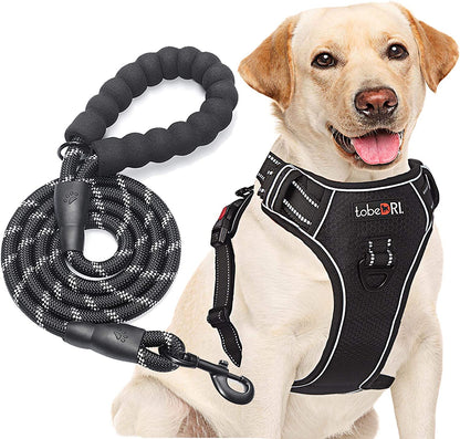 No Pull Dog Harness Adjustable Reflective Oxford Easy Control Medium Large Dog Harness with a Free Heavy Duty 5Ft Leash