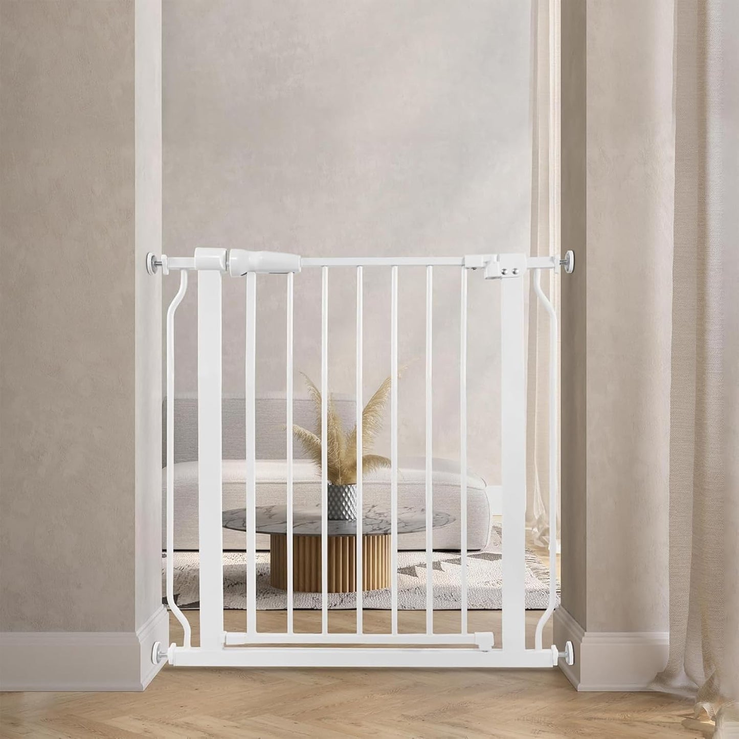 Walk-Thru Safety Gate for Baby and Pets, Child Proof Fence for Doorways, Stairways, Hallways, 29.1" to 33.8" Opening, 30" Height, White