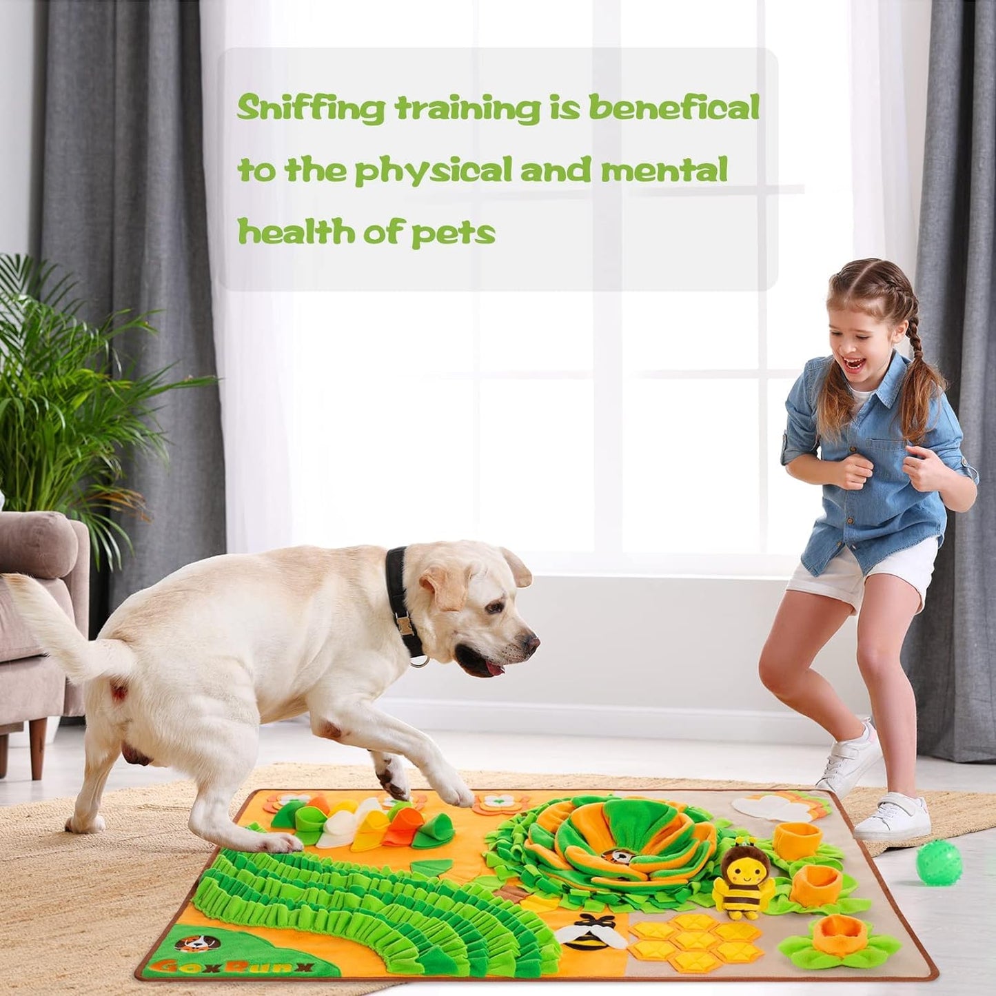 Snuffle Mat for Dogs - 40'' X 27'' Large Dog Feeding Mat with Nosework & Stress Relief for Natural Foraging (Orange)