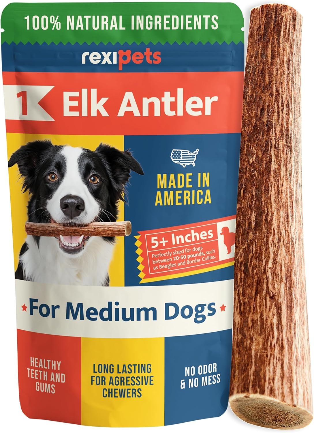 100% Natural - Antlers for Dogs - Naturally Shed in USA - Grade a Long Lasting Chew for Aggressive Chewers - Elk Antlers Dog Antler Chews - Real, Healthy Treats & Toys - No Odor & No Mess - Small