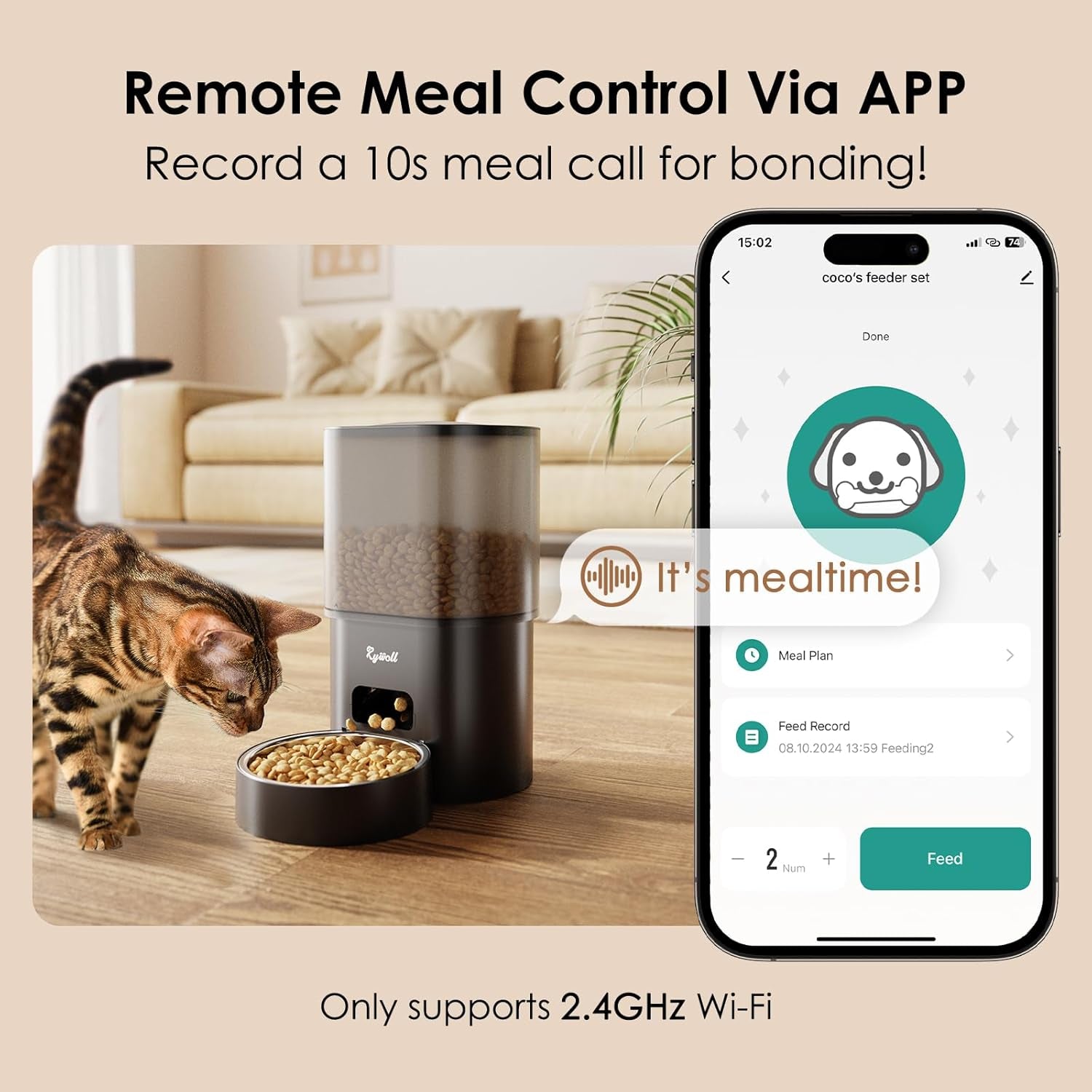 Automatic Cat Feeder and Water Fountain,  3L Wifi Timed Pet Food Dispenser and 2.5L Water Dispenser with APP for Cats and Dogs, Voice Recorder, Stainless Steel Bowl, Low Noise, Dual Power Supply