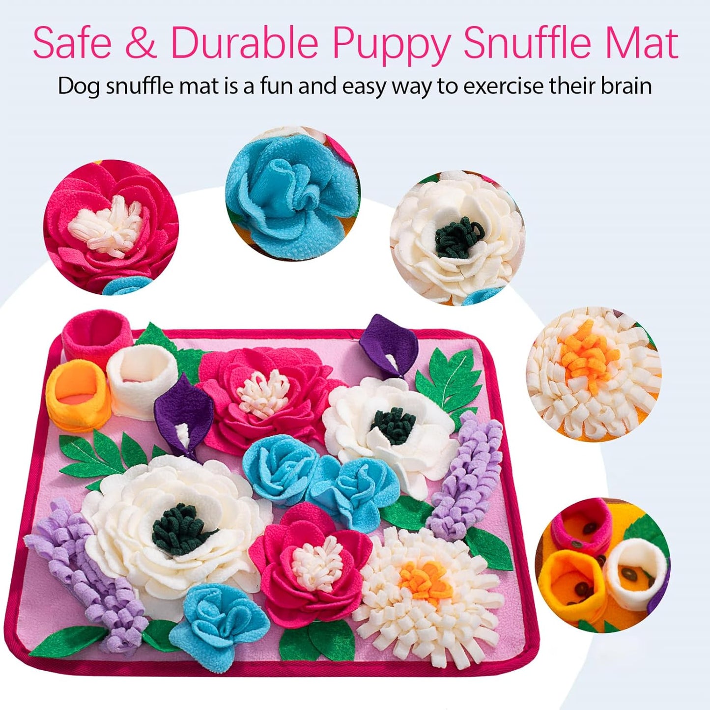 Snuffle Mat for Dogs Pet Treats Feeding Mat for Small/Medium Breed Dogs Non-Slip/Portable/Durable Interactive Dog Puzzle Toys Encourages Natural Foraging Skills (Rose Pink)