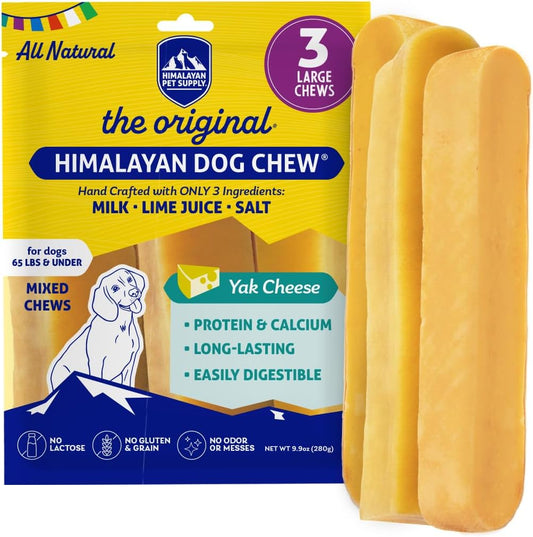 Original Yak Cheese Dog Chew, 3 Xl/Large Sticks, 3.3 Oz, Gluten Free, Healthy Dog Treats, Grain & Lactose Free 100% Natural, Long Lasting Chews for Dogs under 65 Lbs