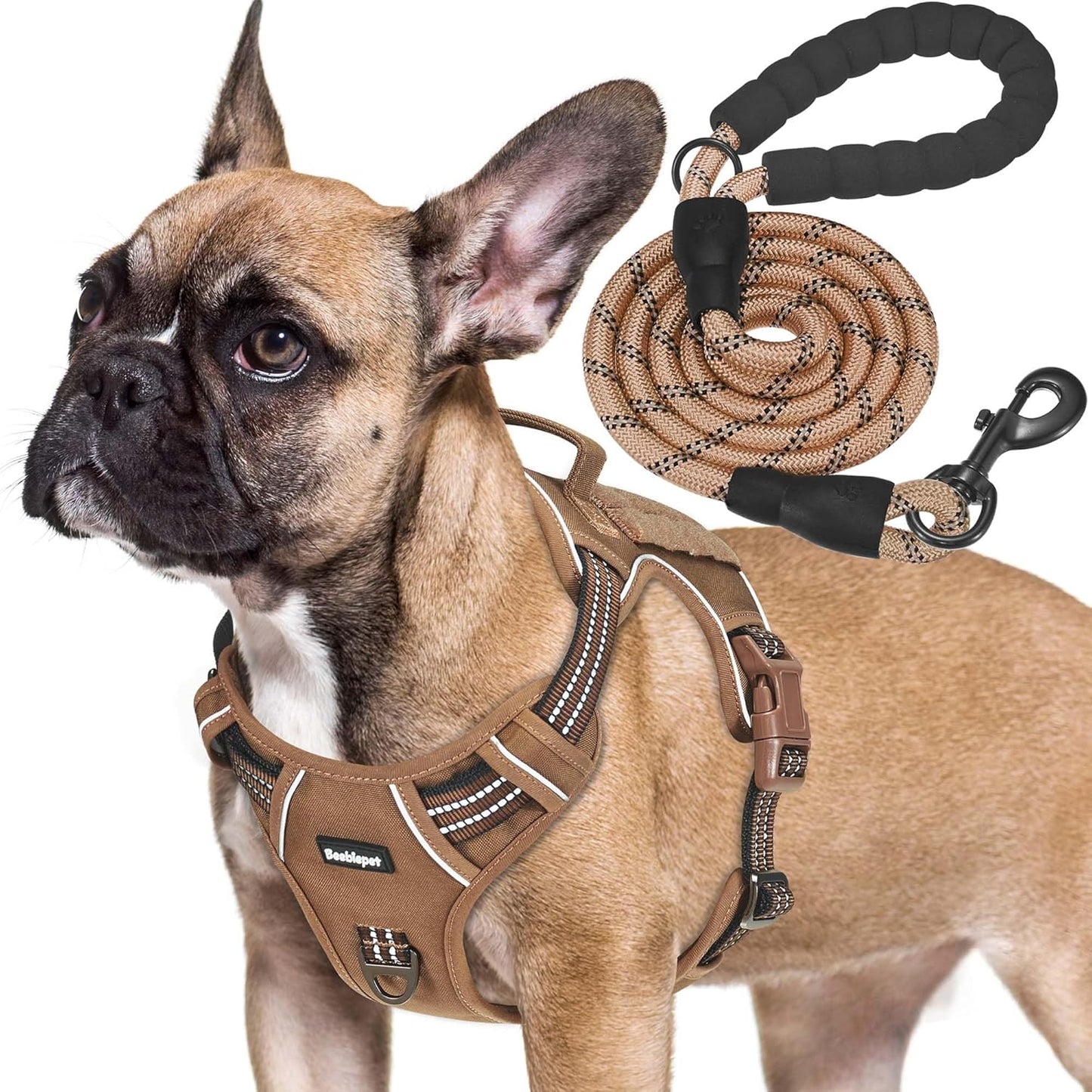 Heavy Duty Tactical Dog Harness for Large Dogs, No Pull Adjustable Pet Harness Reflective Service Training Easy Control Pet Vest Military K9 Working Dog Harnesses- Large, Brown