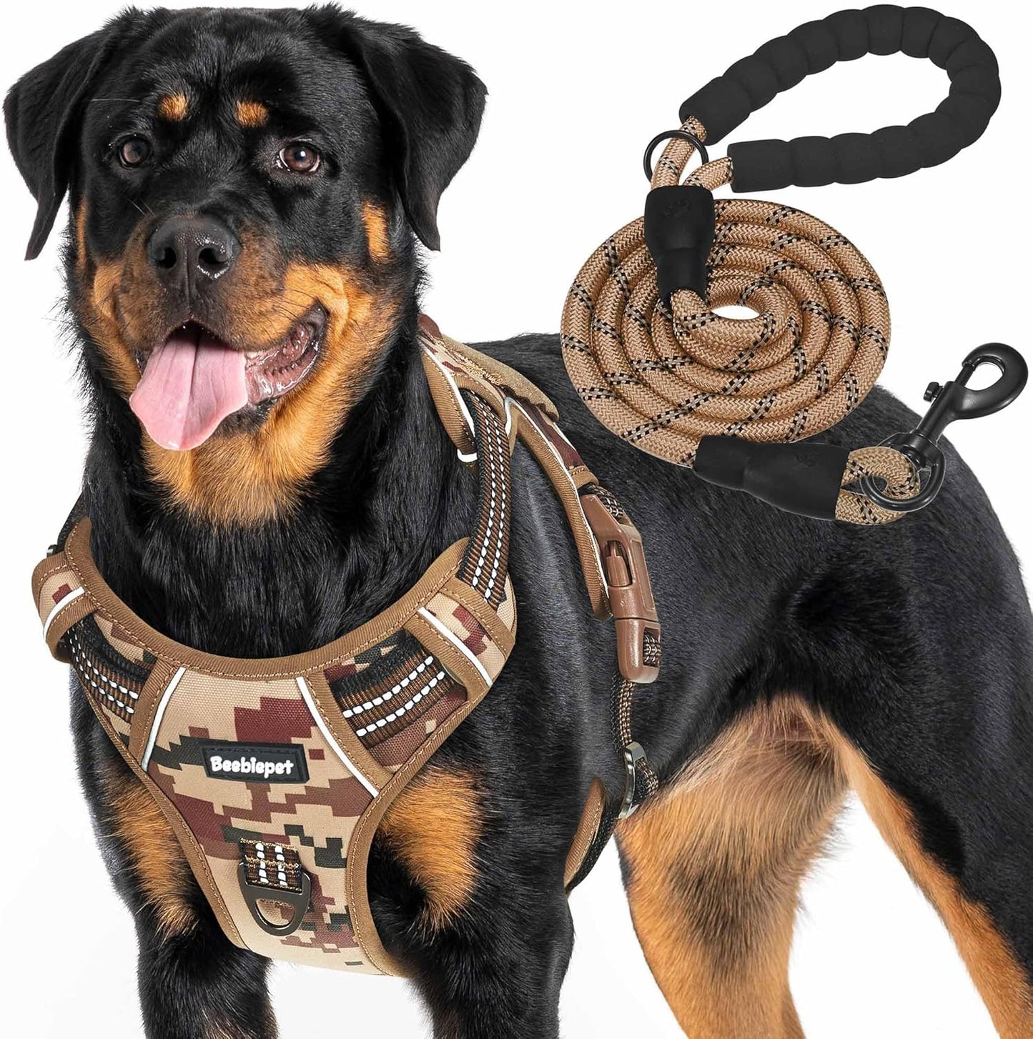 Heavy Duty Tactical Dog Harness for Large Dogs, No Pull Adjustable Pet Harness Reflective Service Training Easy Control Pet Vest Military K9 Working Dog Harnesses- Large, Brown