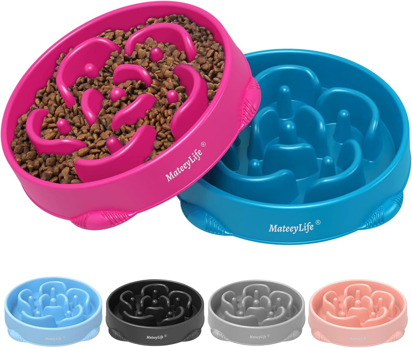 Slow Feeder Dog Bowls 2PCS, Anti-Choking Puzzle Dog Food Bowls, Anti-Slip Interactive Feeding Slow down Eating, Bloat Stop Maze Dishes for All Breeds Pets