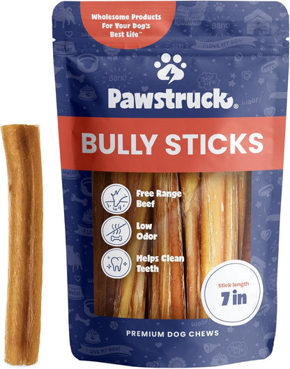 Natural 5-8" Bully Sticks for Dogs - Best Long-Lasting, Rawhide-Free, Low Odor Dental Chew Treat - Healthy Single Ingredient, 100% Real Beef - 8 Oz Bag - Packaging May Vary
