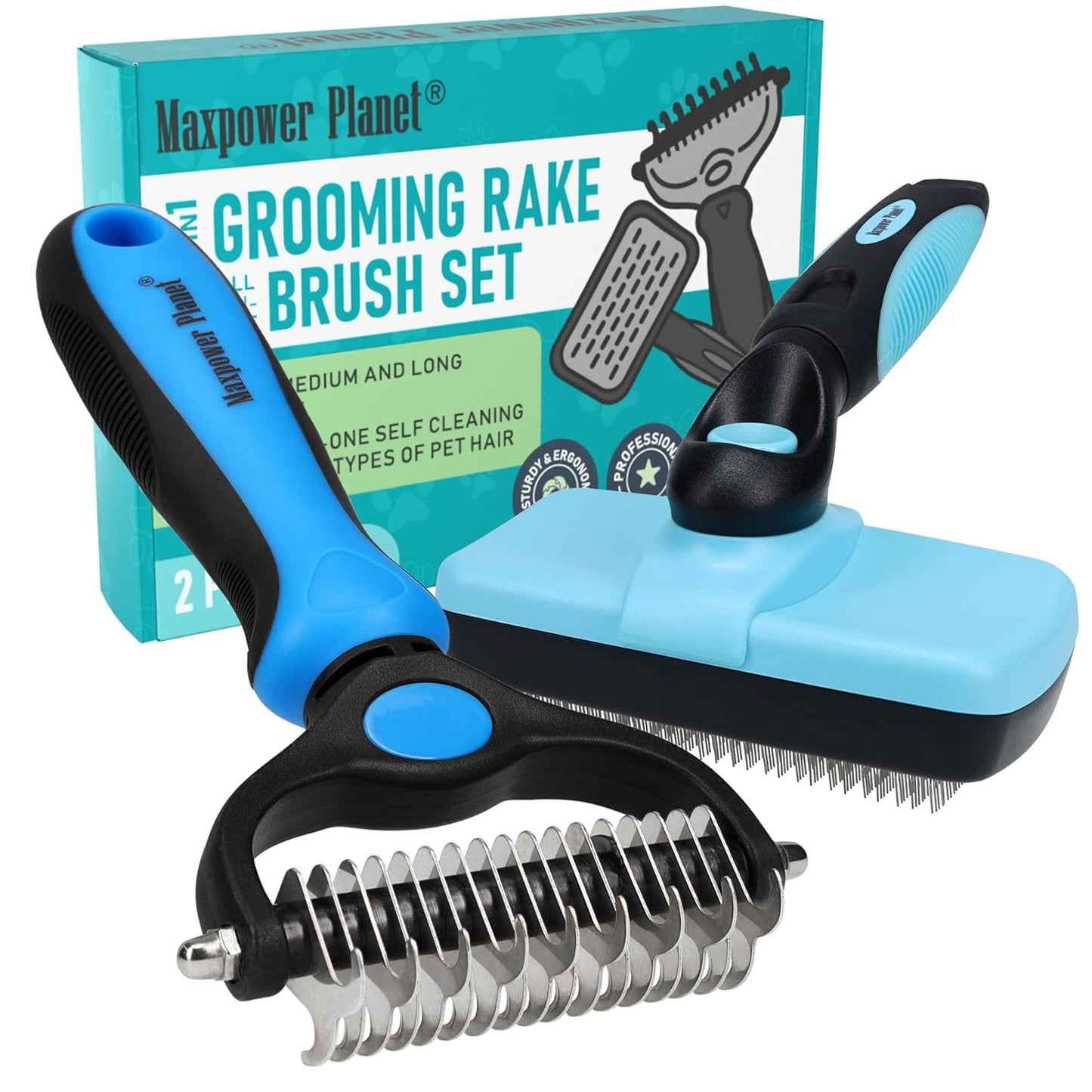 Original Pet Grooming Rake - Double-Sided Deshedding Dematting Tool, Undercoat Rake for Dogs & Cats, Extra-Wide Dog Grooming Brush & Deshedder Comb for Long Hair, Reduces Shedding 95%