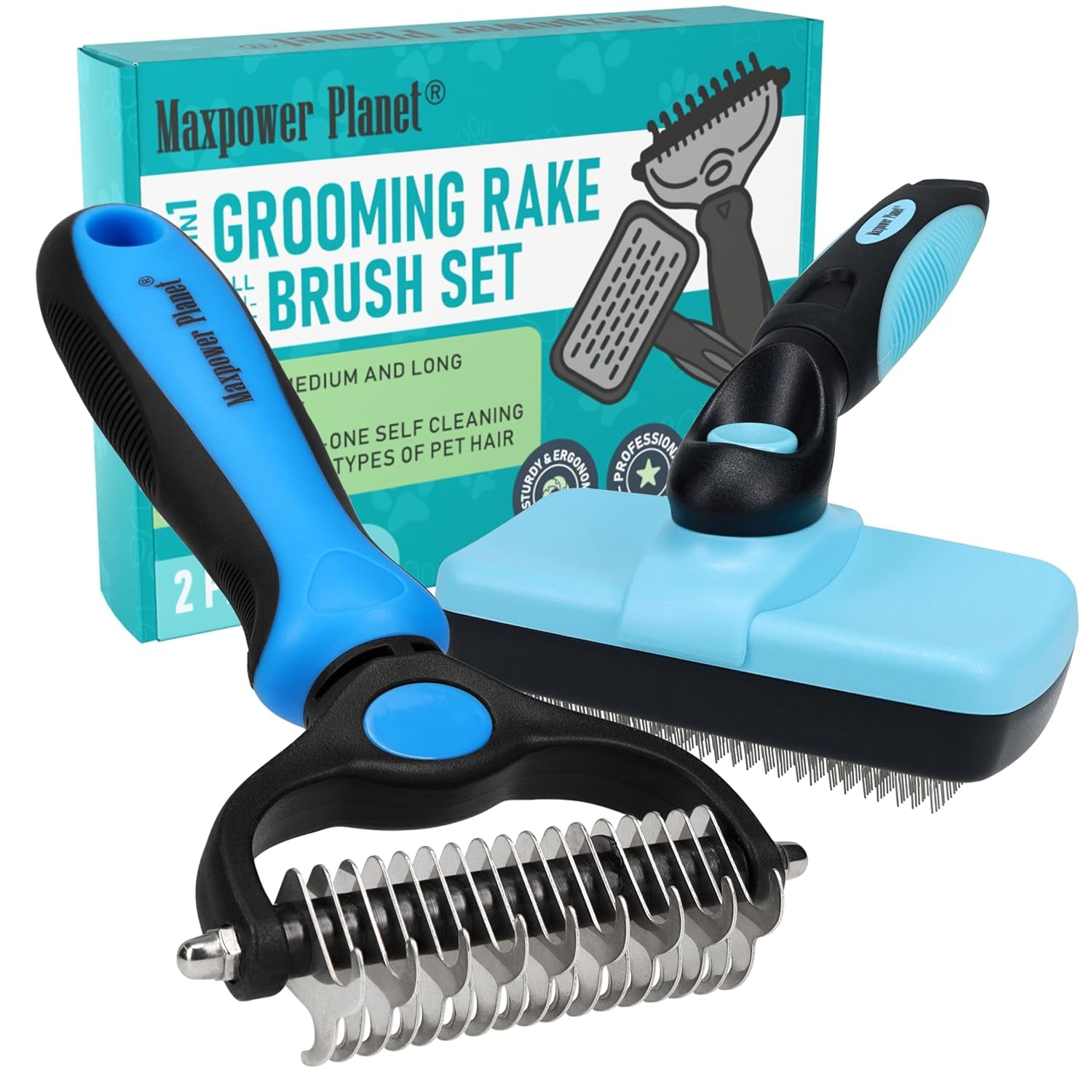Original Pet Grooming Rake - Double-Sided Deshedding Dematting Tool, Undercoat Rake for Dogs & Cats, Extra-Wide Dog Grooming Brush & Deshedder Comb for Long Hair, Reduces Shedding 95%