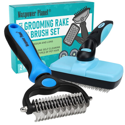 Original Pet Grooming Rake - Double-Sided Deshedding Dematting Tool, Undercoat Rake for Dogs & Cats, Extra-Wide Dog Grooming Brush & Deshedder Comb for Long Hair, Reduces Shedding 95%