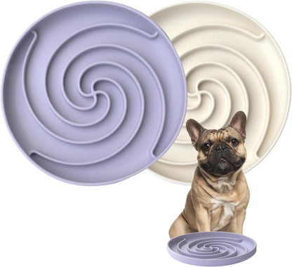 Dog Puzzle Bowl - Silicone Slow Feeder Dog Bowls for Healthy Eating - Puppy Slow Feeder Non-Slip Design Dishwasher Microwave Safe (Grey Green)