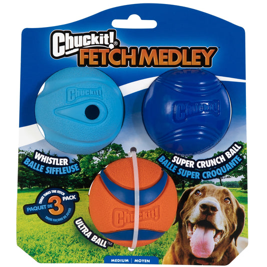 Fetch Medley Ball Set Rubber Dog Toys, Medium, Pack of 3, Assorted