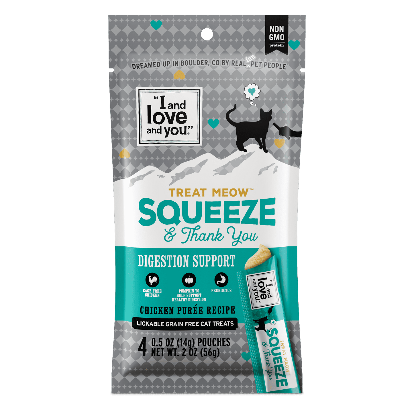 Treat Meow Squeeze & Thank You Treat, Digestion Support Chicken Purée, 4 Ct.