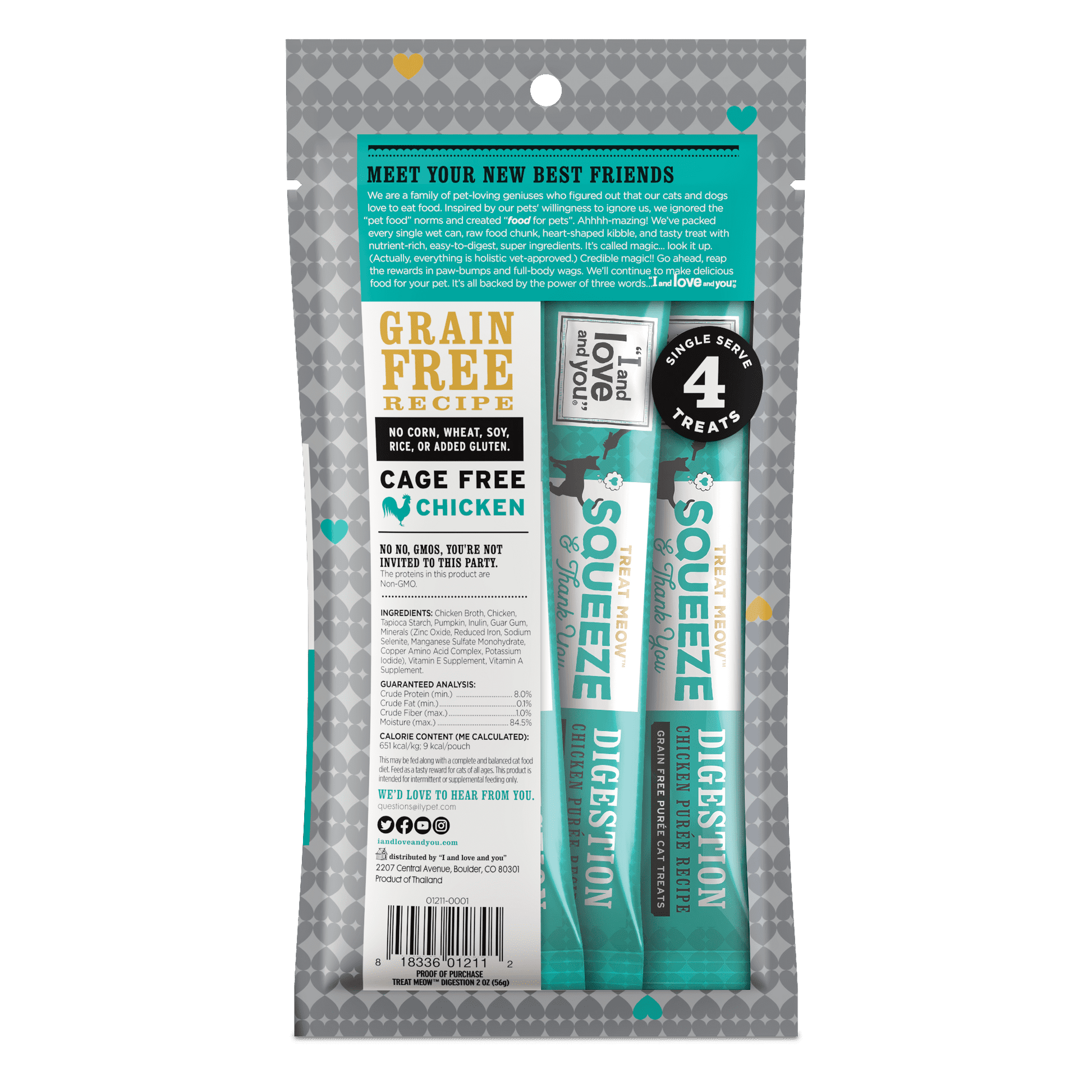 Treat Meow Squeeze & Thank You Treat, Digestion Support Chicken Purée, 4 Ct.