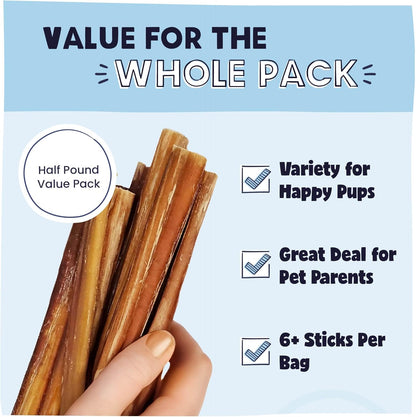 Natural 5-8" Bully Sticks for Dogs - Best Long-Lasting, Rawhide-Free, Low Odor Dental Chew Treat - Healthy Single Ingredient, 100% Real Beef - 8 Oz Bag - Packaging May Vary