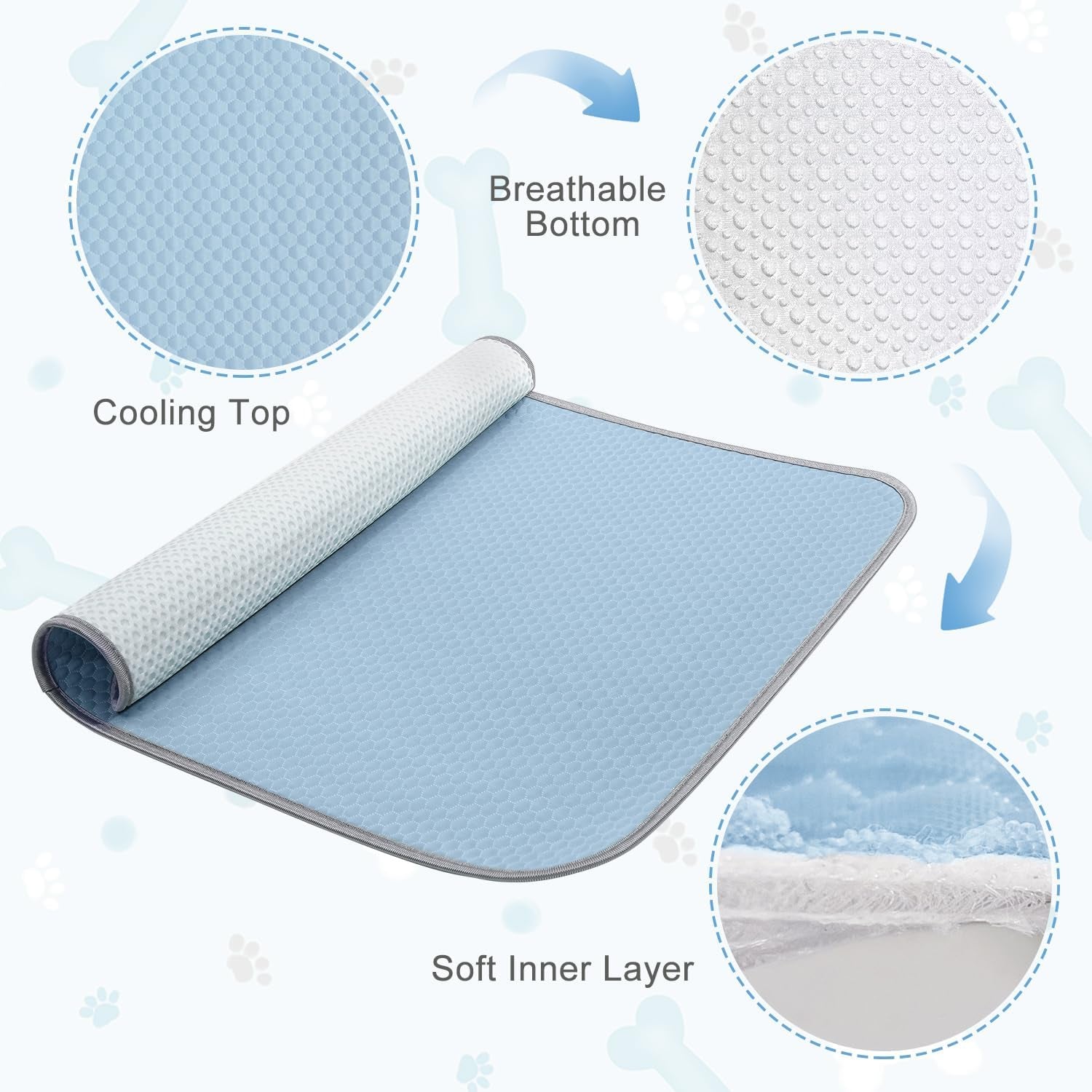 Summer Dog Cooling Mat Washable Ice Silk Self Cool Pad for Small Medium Large Dogs and Cats, Pet Sleeping Pad for Crate, Bed, Indoor & Outdoor Floor, Car Seats