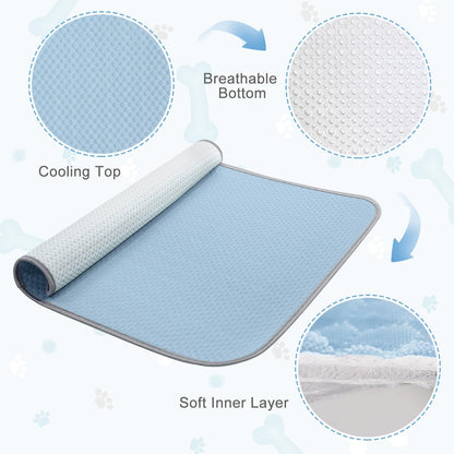 Summer Dog Cooling Mat Washable Ice Silk Self Cool Pad for Small Medium Large Dogs and Cats, Pet Sleeping Pad for Crate, Bed, Indoor & Outdoor Floor, Car Seats