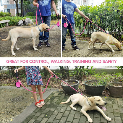 Dog Leash Heavy Duty 6Ft, Double Handle Dog Leash with Padded Handle for Traffic Control, Reflective Rope Leashes for Large and Medium Dogs Control Safety Training at Night (Pink)