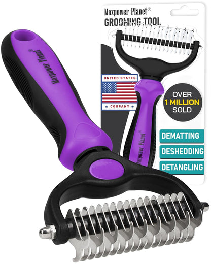Original Pet Grooming Rake - Double-Sided Deshedding Dematting Tool, Undercoat Rake for Dogs & Cats, Extra-Wide Dog Grooming Brush & Deshedder Comb for Long Hair, Reduces Shedding 95%