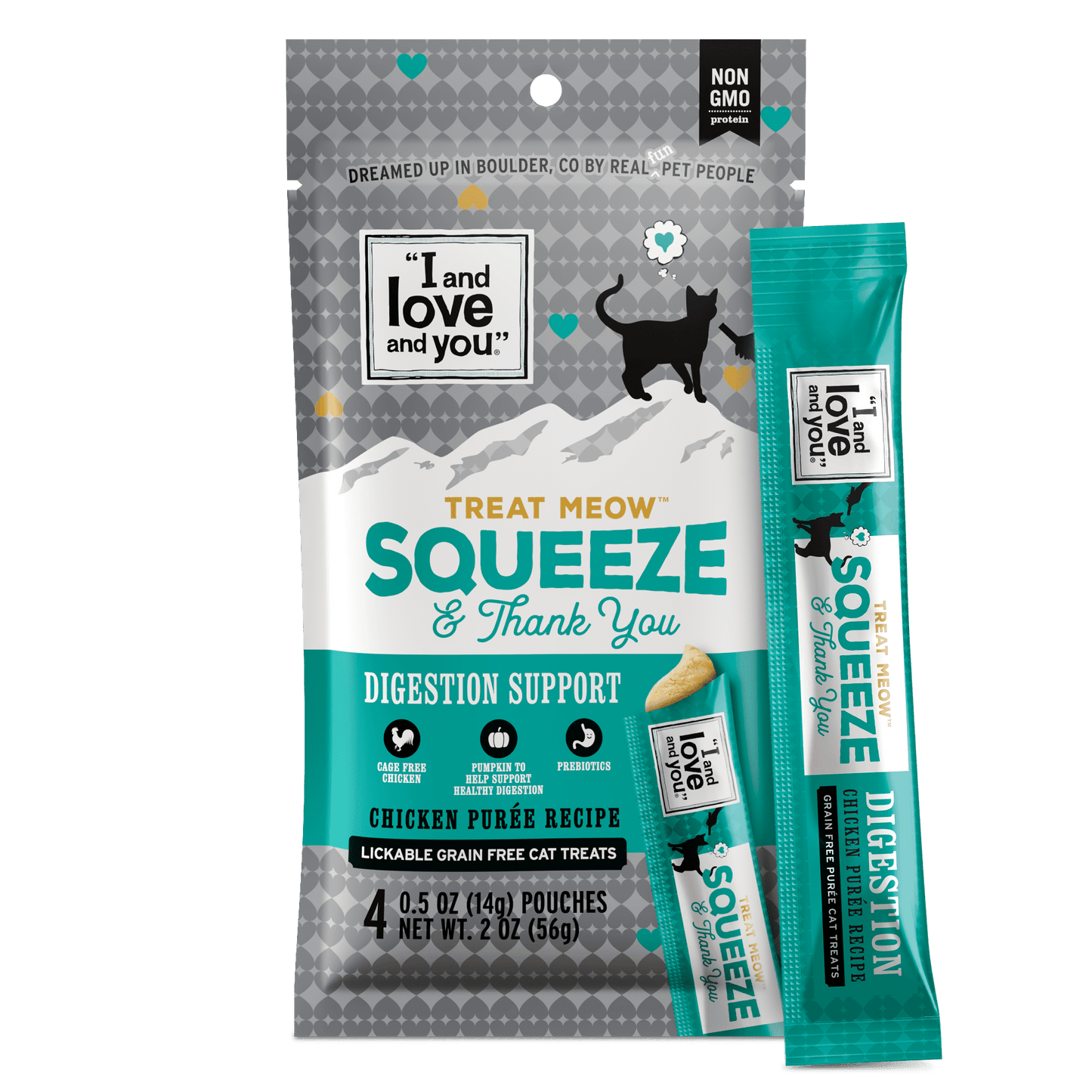 Treat Meow Squeeze & Thank You Treat, Digestion Support Chicken Purée, 4 Ct.