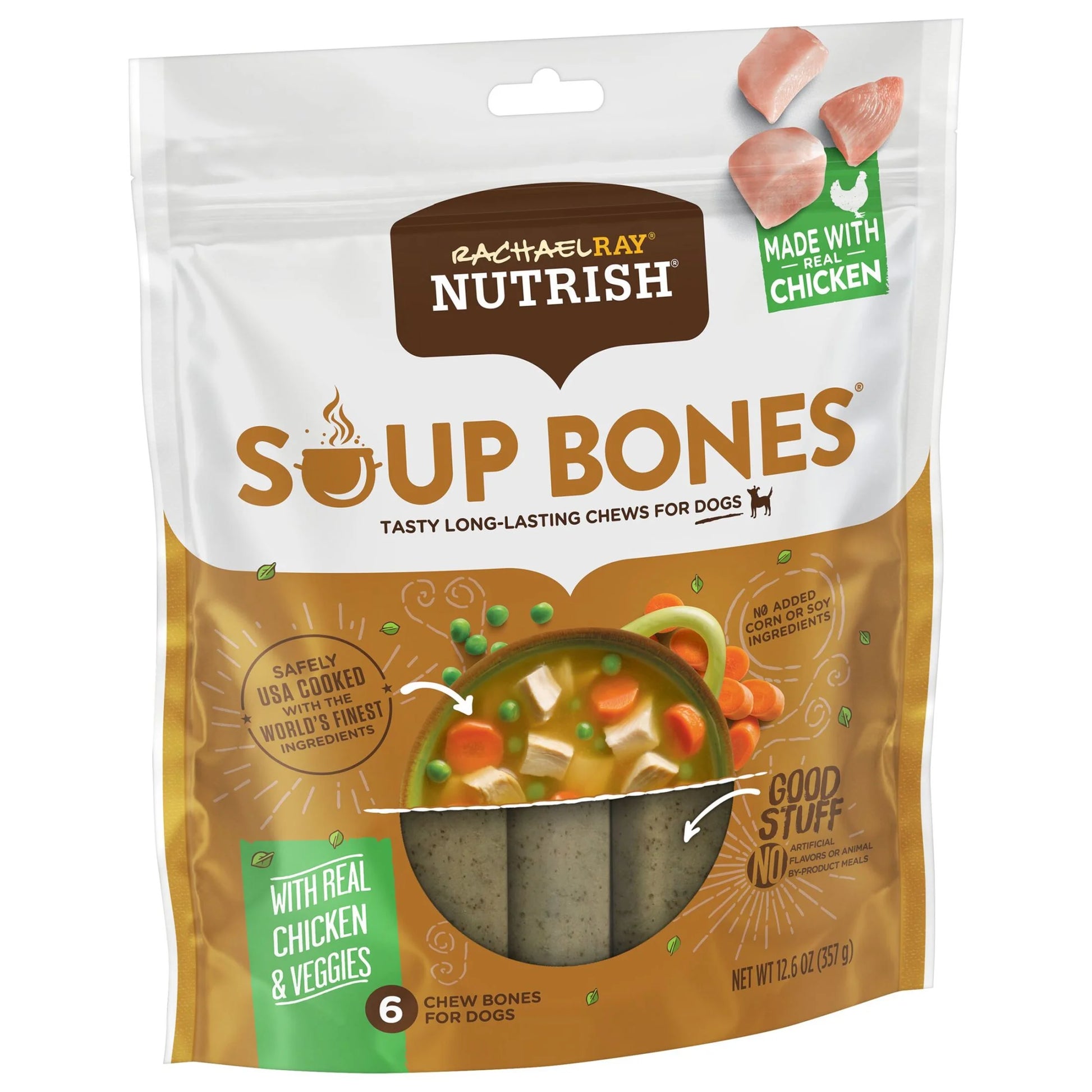 Rachael Ray  Soup Bones Dry Dog Treats with Real Chicken & Veggies, 6 Soft Treats