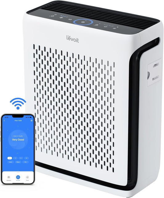 Air Purifier for Home Large Room up to 1074Ft² with Air Quality Monitor, AHAM VERIFIDE, Smart Wifi, Washable Pre-Filter, HEPA Sleep Mode for Pets, Allergies, Dust, Pollen, Vital 100S-P, White