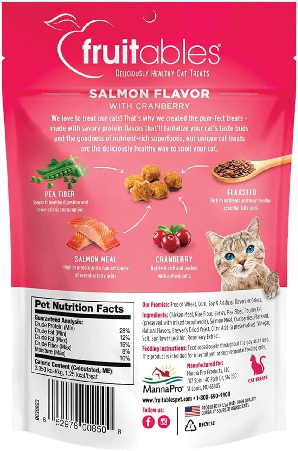 Cat Treats, Healthy Treats for Cats, Low Calorie and Packed with Protein, Crunchy Biscuits, Free of Wheat, Corn and Soy, Made with Real Salmon and Cranberry, 2.5Oz