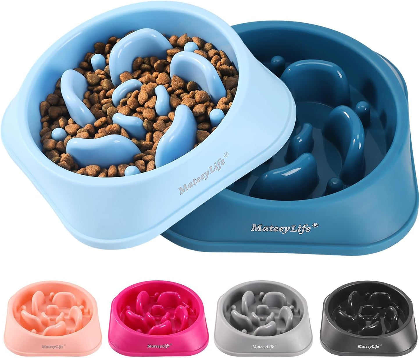 Slow Feeder Dog Bowls 2PCS, Anti-Choking Puzzle Dog Food Bowls, Anti-Slip Interactive Feeding Slow down Eating, Bloat Stop Maze Dishes for All Breeds Pets