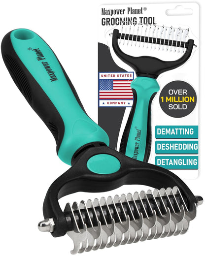 Original Pet Grooming Rake - Double-Sided Deshedding Dematting Tool, Undercoat Rake for Dogs & Cats, Extra-Wide Dog Grooming Brush & Deshedder Comb for Long Hair, Reduces Shedding 95%