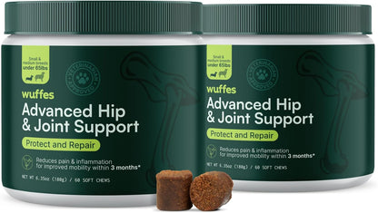 Advanced Dog Hip and Joint Supplement with Glucosamine, Chondroitin, Omega 3, MSM, and Green Lipped Mussel, 60 Pork Flavored Chews for Small and Medium Dog Breeds