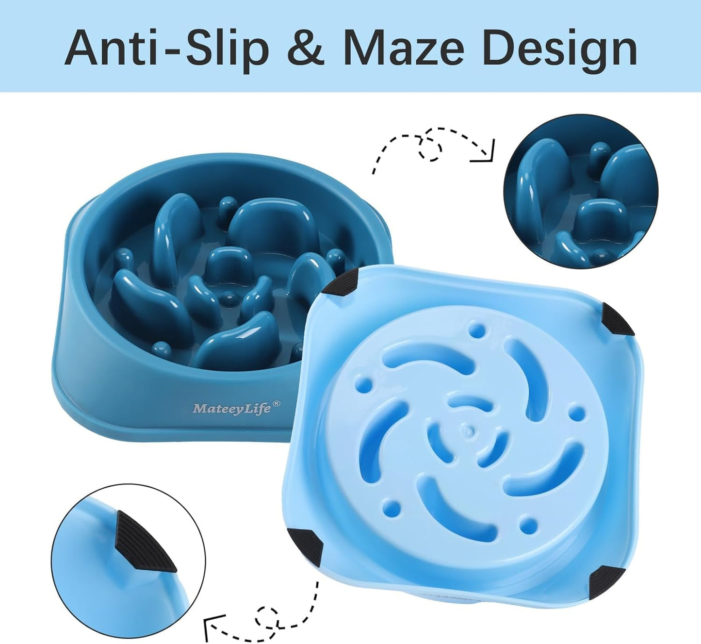 Slow Feeder Dog Bowls 2PCS, Anti-Choking Puzzle Dog Food Bowls, Anti-Slip Interactive Feeding Slow down Eating, Bloat Stop Maze Dishes for All Breeds Pets