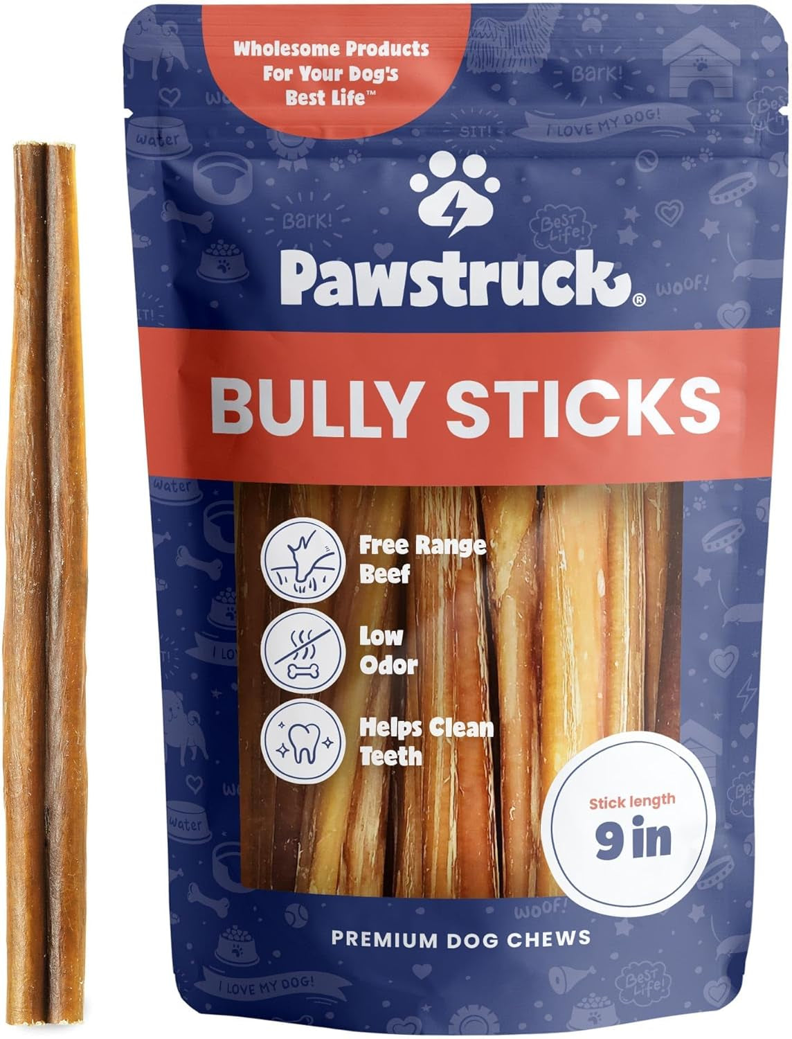 Natural 5-8" Bully Sticks for Dogs - Best Long-Lasting, Rawhide-Free, Low Odor Dental Chew Treat - Healthy Single Ingredient, 100% Real Beef - 8 Oz Bag - Packaging May Vary