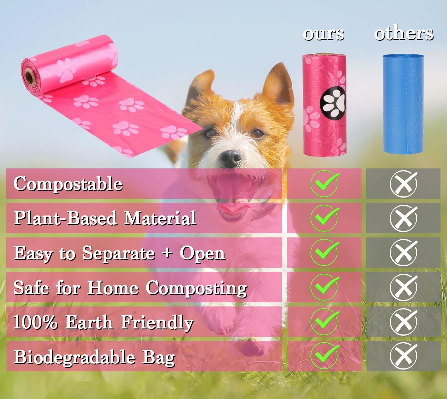 Biodegradable Dog Poo Bags with Holder-240 Large Poop Bags, Corn Starch Blended Compostable Bag, Extra Thick Strong Leak Proof Waste Bag for Dogs (Pink)