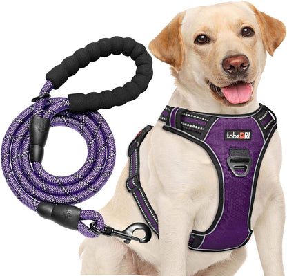 No Pull Dog Harness Adjustable Reflective Oxford Easy Control Medium Large Dog Harness with a Free Heavy Duty 5Ft Leash