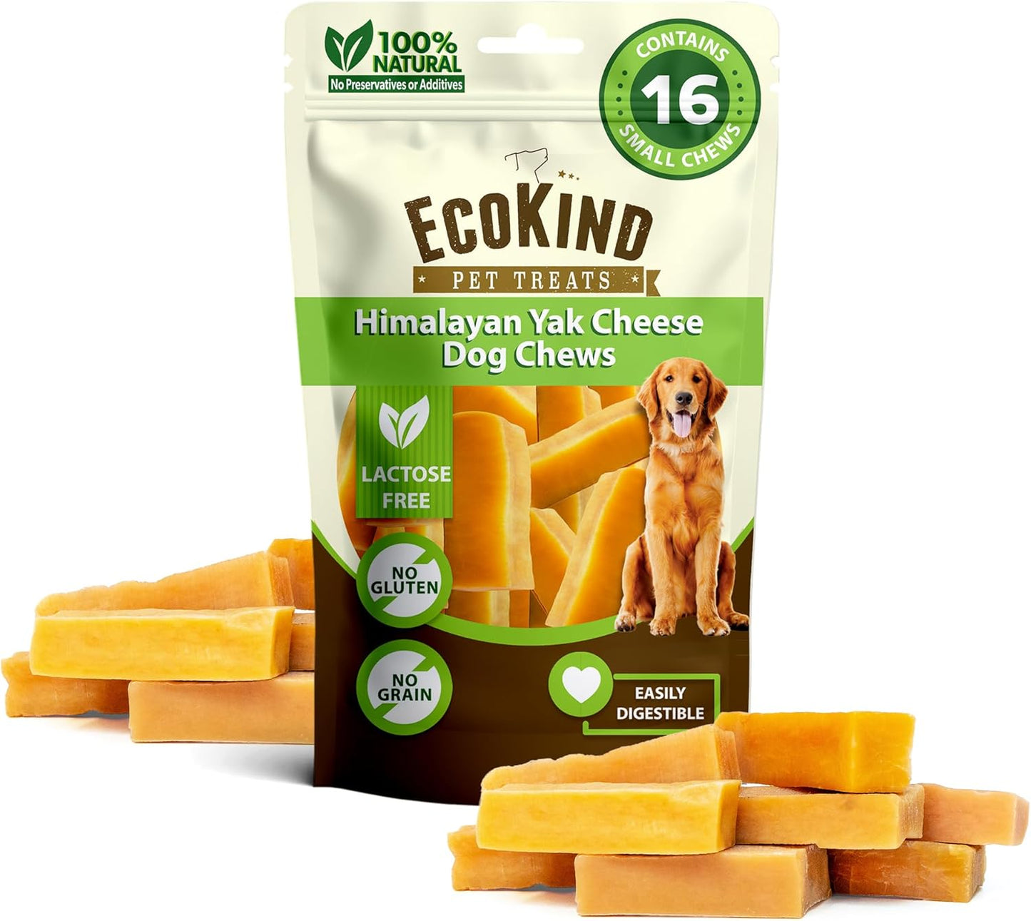 Ecokind Himalayan Yak Cheese Dog Chew | Great for Dogs, Treat for Dogs, Keeps Dog Busy & Enjoying, Indoors & Outdoor Use (8 Small Sticks)