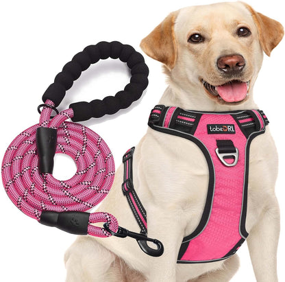 No Pull Dog Harness Adjustable Reflective Oxford Easy Control Medium Large Dog Harness with a Free Heavy Duty 5Ft Leash