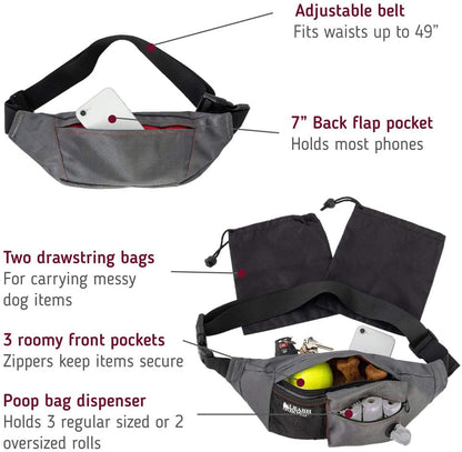 | Packup Pouch | Dog Treat Training Pouch with Waste Bag Dispenser | Adjustable Waist Belt Fanny Pack Design | Gray