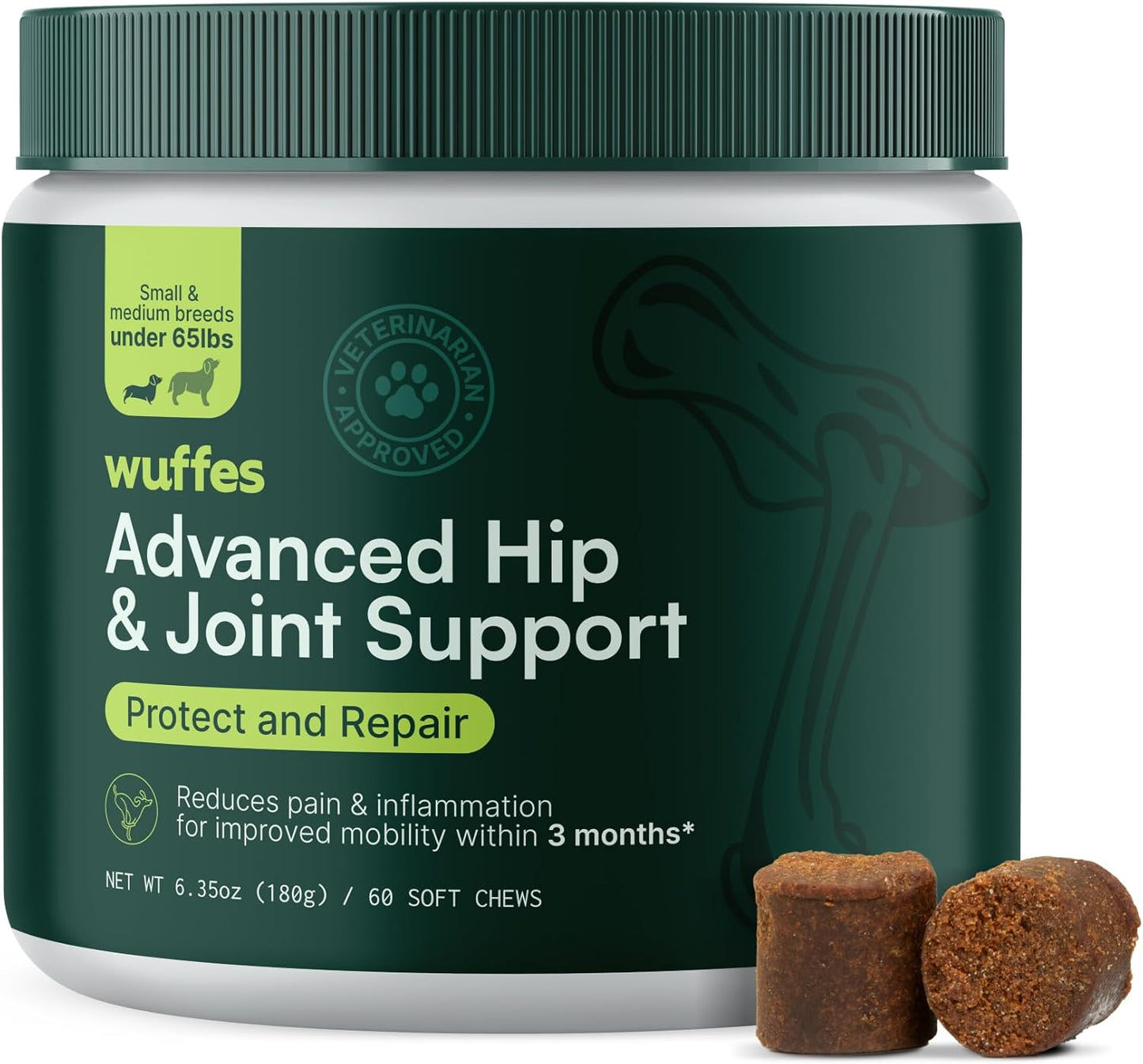 Advanced Dog Hip and Joint Supplement with Glucosamine, Chondroitin, Omega 3, MSM, and Green Lipped Mussel, 60 Pork Flavored Chews for Small and Medium Dog Breeds