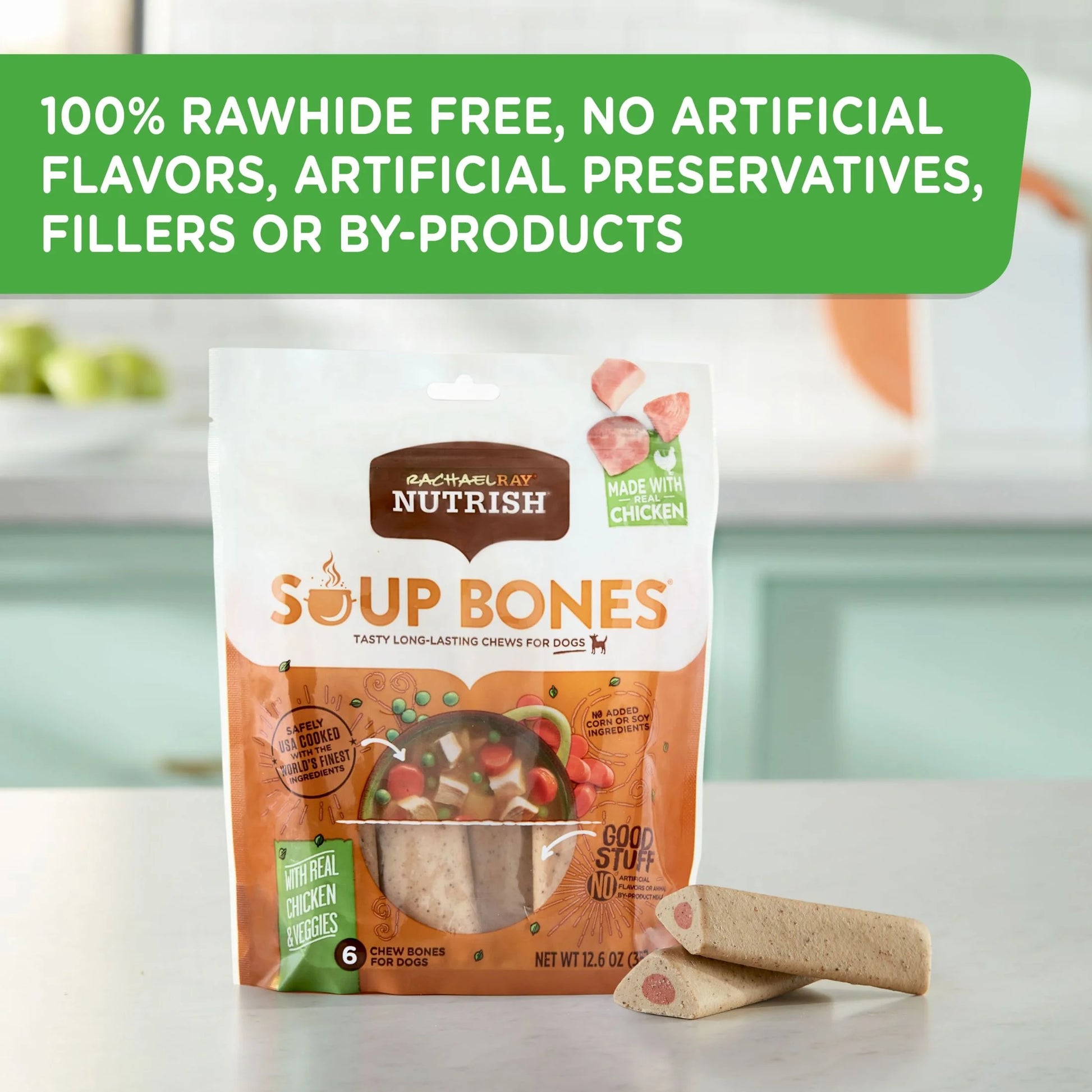 Rachael Ray  Soup Bones Dry Dog Treats with Real Chicken & Veggies, 6 Soft Treats