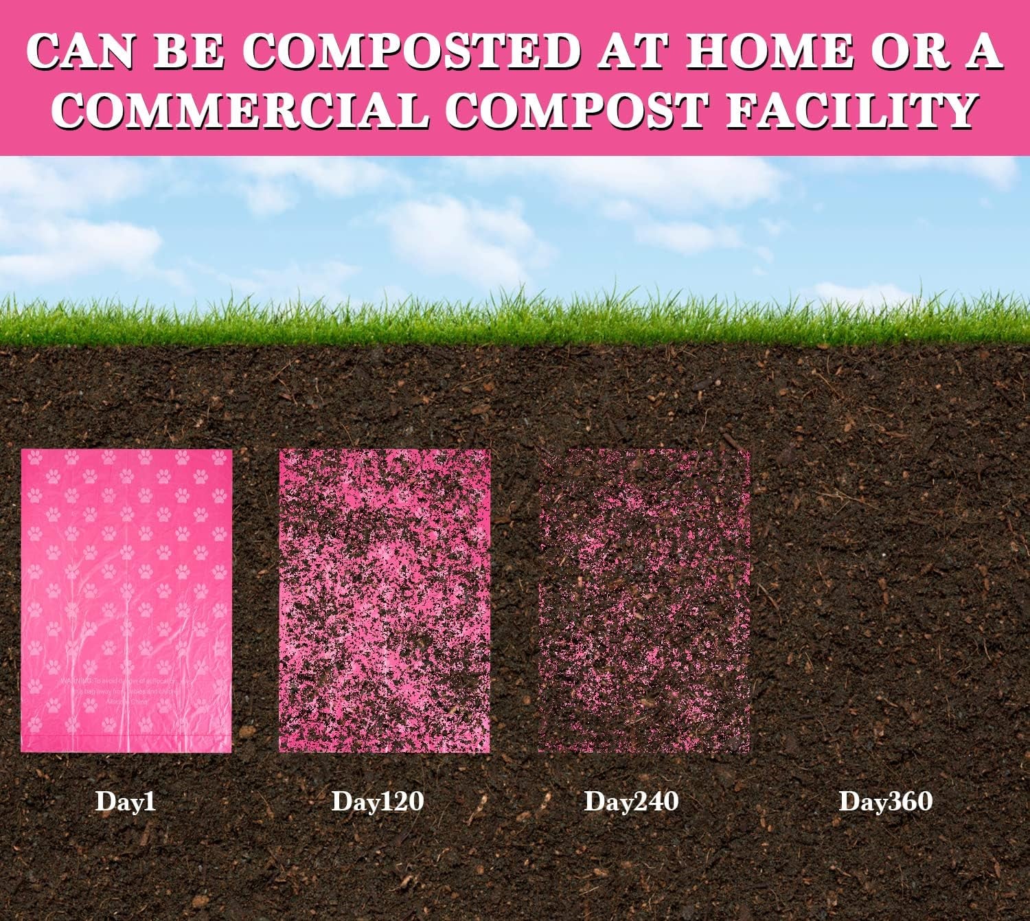 Biodegradable Dog Poo Bags with Holder-240 Large Poop Bags, Corn Starch Blended Compostable Bag, Extra Thick Strong Leak Proof Waste Bag for Dogs (Pink)