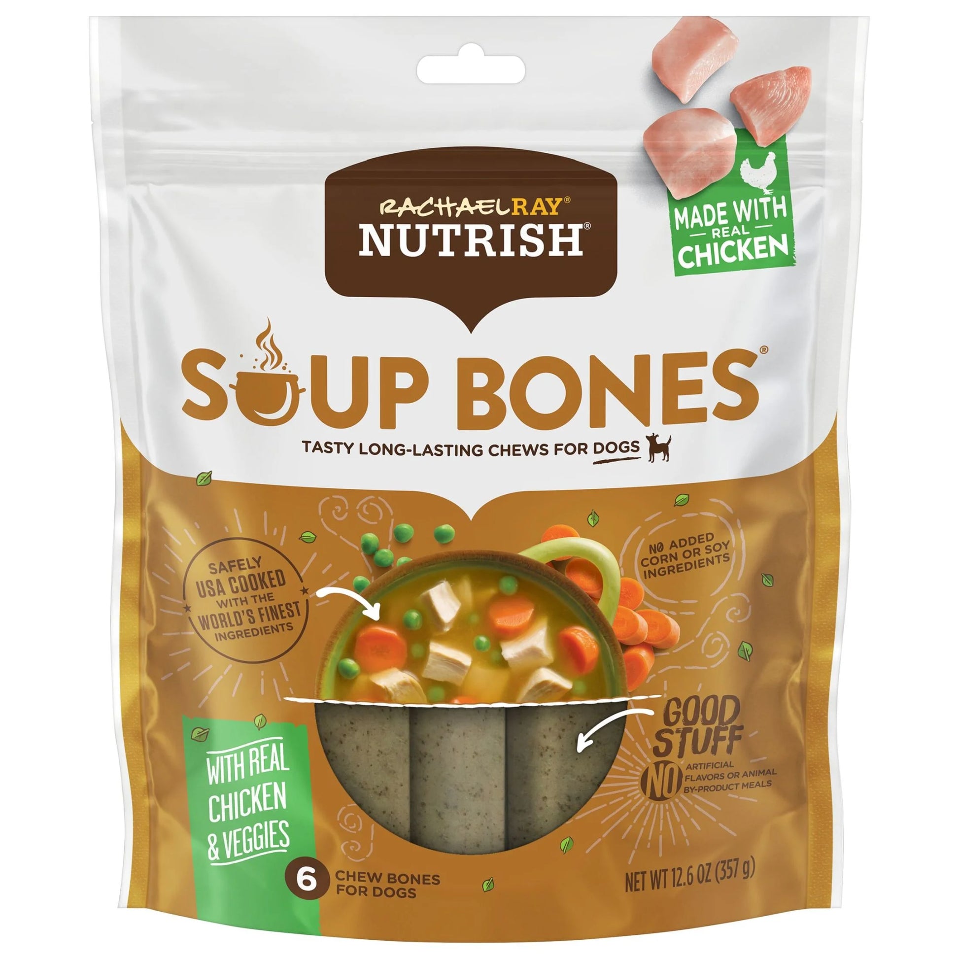 Rachael Ray  Soup Bones Dry Dog Treats with Real Chicken & Veggies, 6 Soft Treats