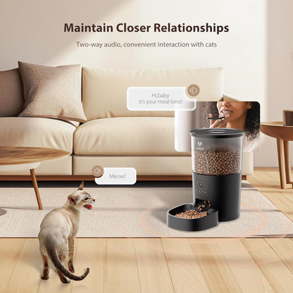 Automatic Cat Feeder with Camera, APP Remote Control, Programmable Food Dispenser, 2-Way Audio, Timed Cat Feeders for Dry Food, 1-8 Meals per Day for Pets, 10S Voice Recorder(Support 2.4Ghz Wifi)