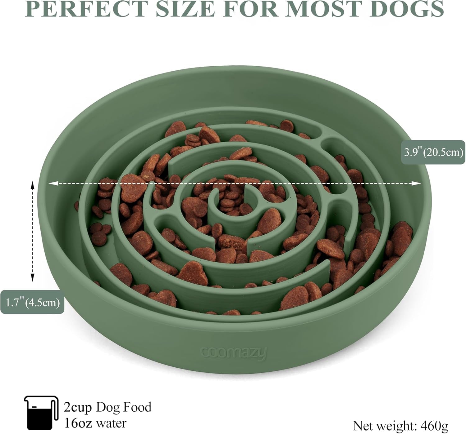 Slow Feeder Dog Bowls, Silicone Dog Bowl with Suction Cups, Slow Feeder & Non-Slip Design, Boredom and Anxiety Reducer, Suitable for All Breed Dogs, Avocado Green