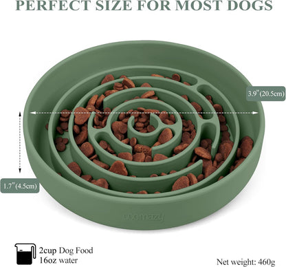 Slow Feeder Dog Bowls, Silicone Dog Bowl with Suction Cups, Slow Feeder & Non-Slip Design, Boredom and Anxiety Reducer, Suitable for All Breed Dogs, Avocado Green