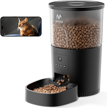 Automatic Cat Feeder with Camera, APP Remote Control, Programmable Food Dispenser, 2-Way Audio, Timed Cat Feeders for Dry Food, 1-8 Meals per Day for Pets, 10S Voice Recorder(Support 2.4Ghz Wifi)