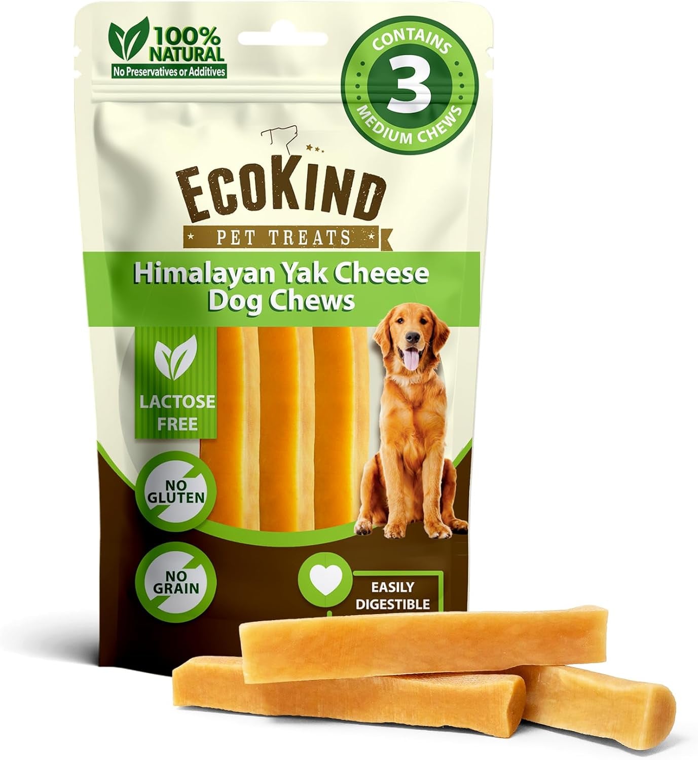 Ecokind Himalayan Yak Cheese Dog Chew | Great for Dogs, Treat for Dogs, Keeps Dog Busy & Enjoying, Indoors & Outdoor Use (8 Small Sticks)