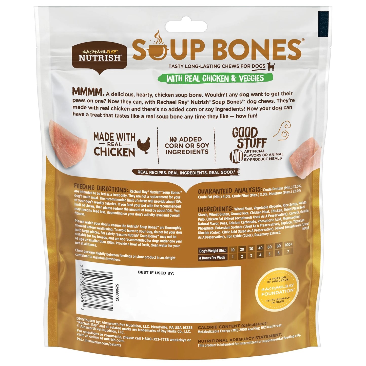 Rachael Ray  Soup Bones Dry Dog Treats with Real Chicken & Veggies, 6 Soft Treats